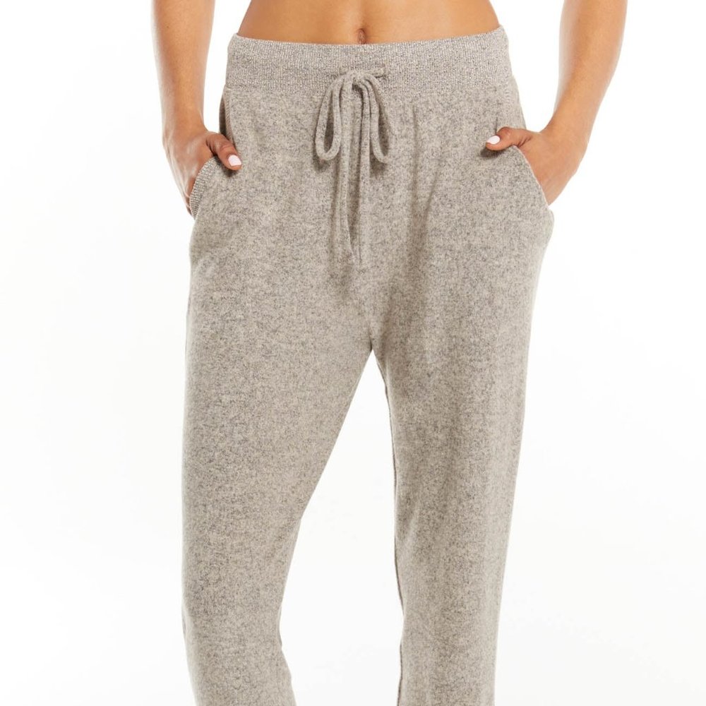 Z SUPPLY Marled Brushed Sweater Knit Jogger in Oatmeal, XS